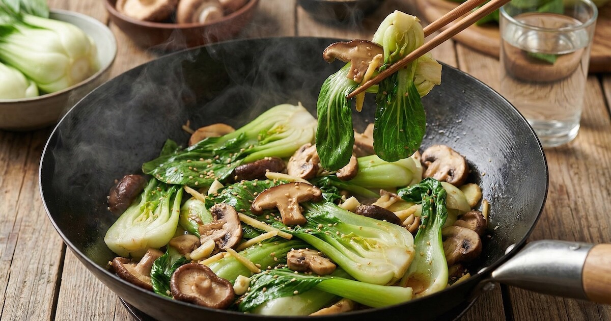 Wok Orientale di Pak Choi e Funghi allo Zenzero
